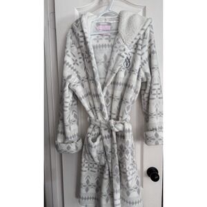 VS Victorias Secret Robe Light Pink Soft‎ Fuzzy Large Logo Hooded Sherpa